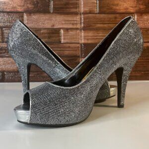 NOA Silver Glitter Pumps | Sparkly Metallic Heels | Closed Toe Party Shoes